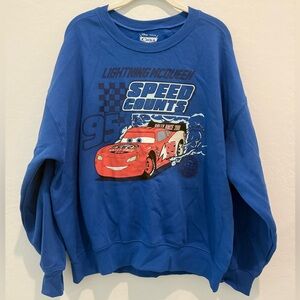Disney Pixar Cars Lightning McQueen #95 Speed Counts Blue Sweatshirt NWOT